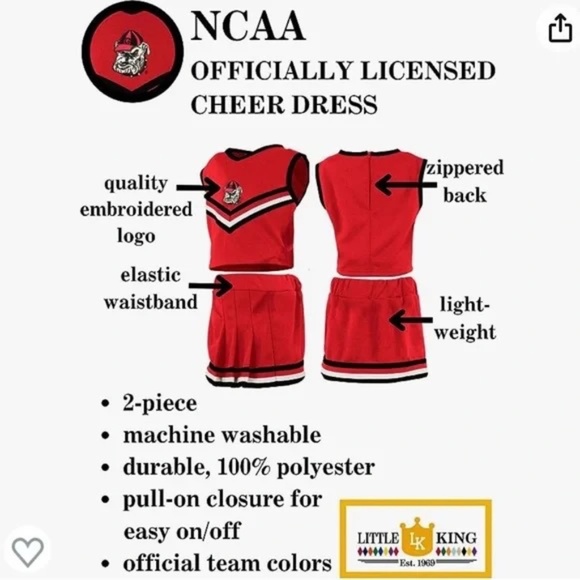 Little Kings UGA Georgia Bulldogs 2-Piece Cheerleader Uniform - Picture 3 of 3